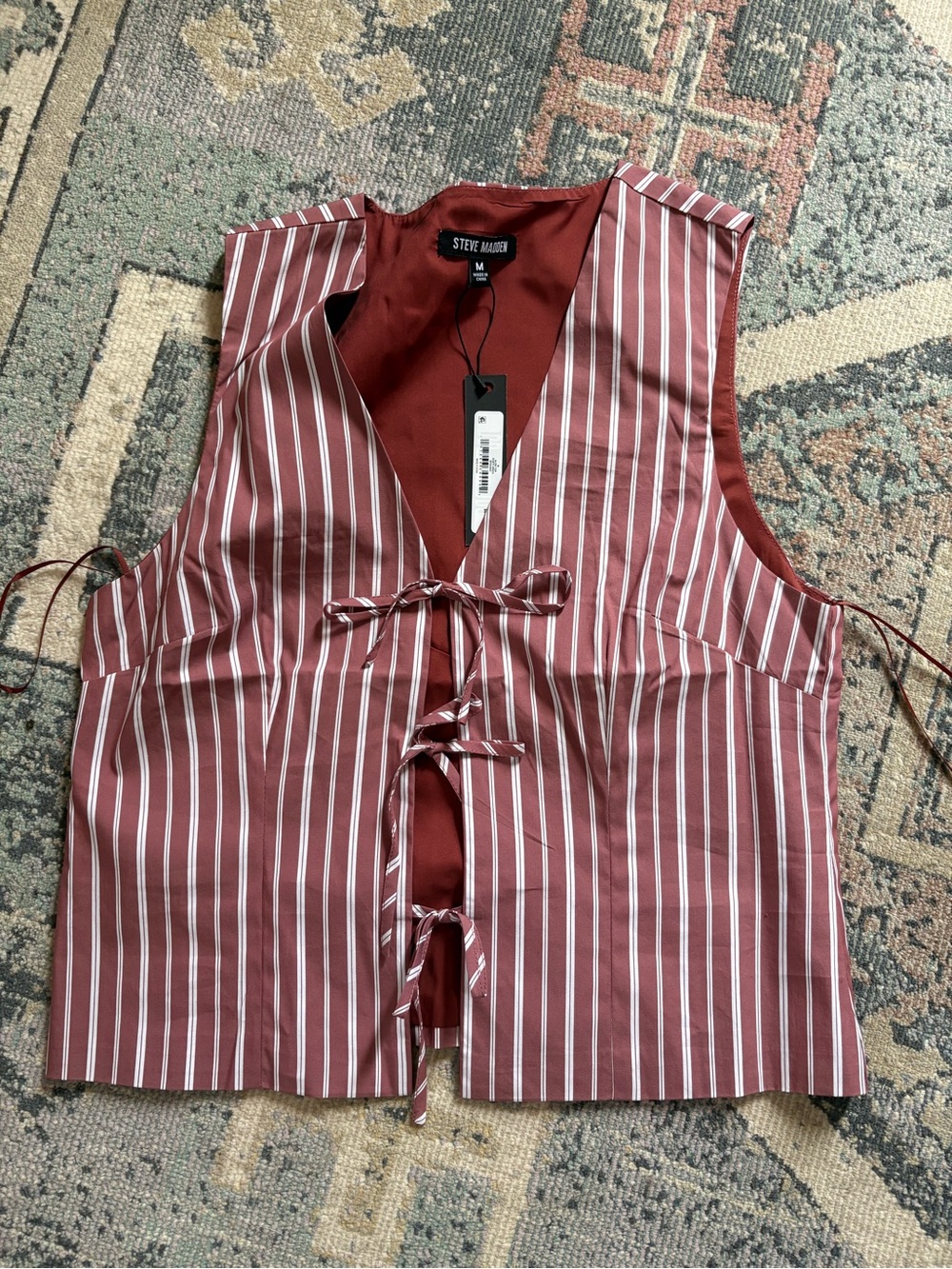 Steve Madden Striped Tie-Front Vest in Rosewood and White
